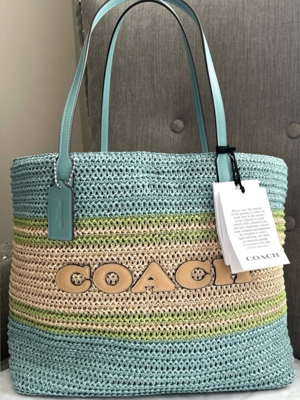 NWT Coach Straw City Tote Light Turquoise Multi-Limited seasonal release - Picture 3 of 9